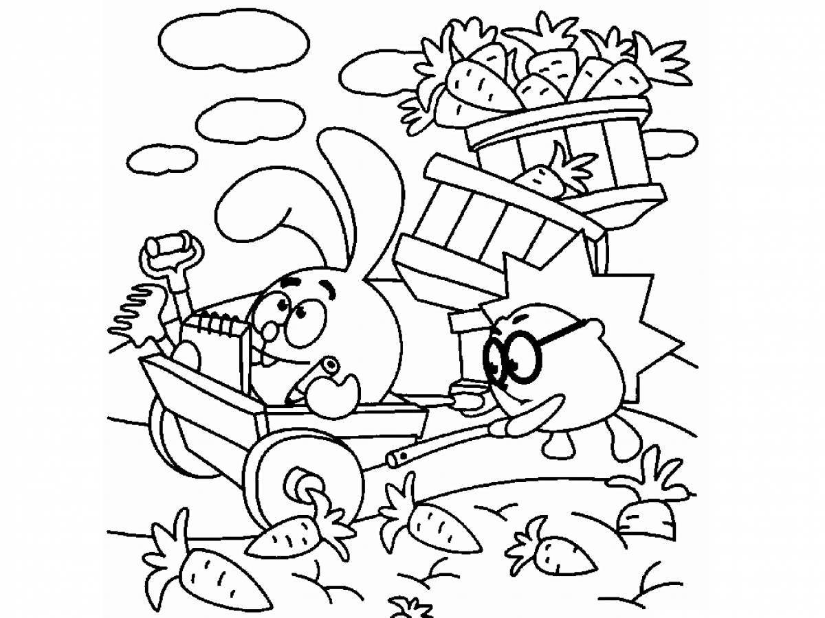 Coloring page smeshariki krosh and hedgehog
