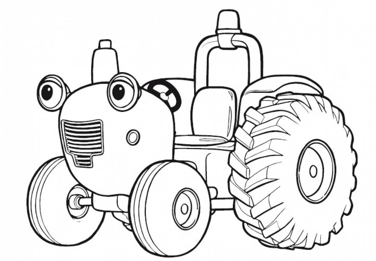 Blue tractor with eyes