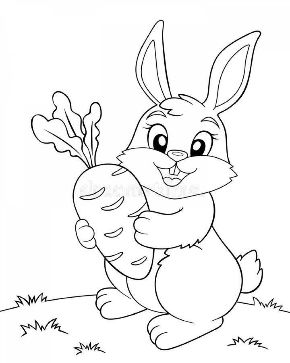 Happy coloring page bunny with carrot