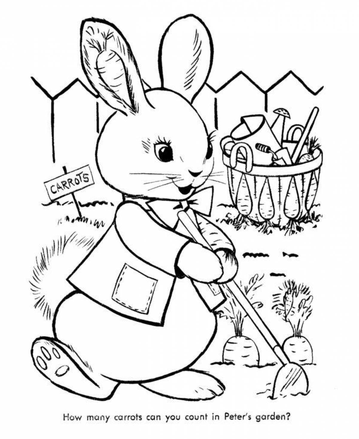 Приятный кролик-раскраска с морковью