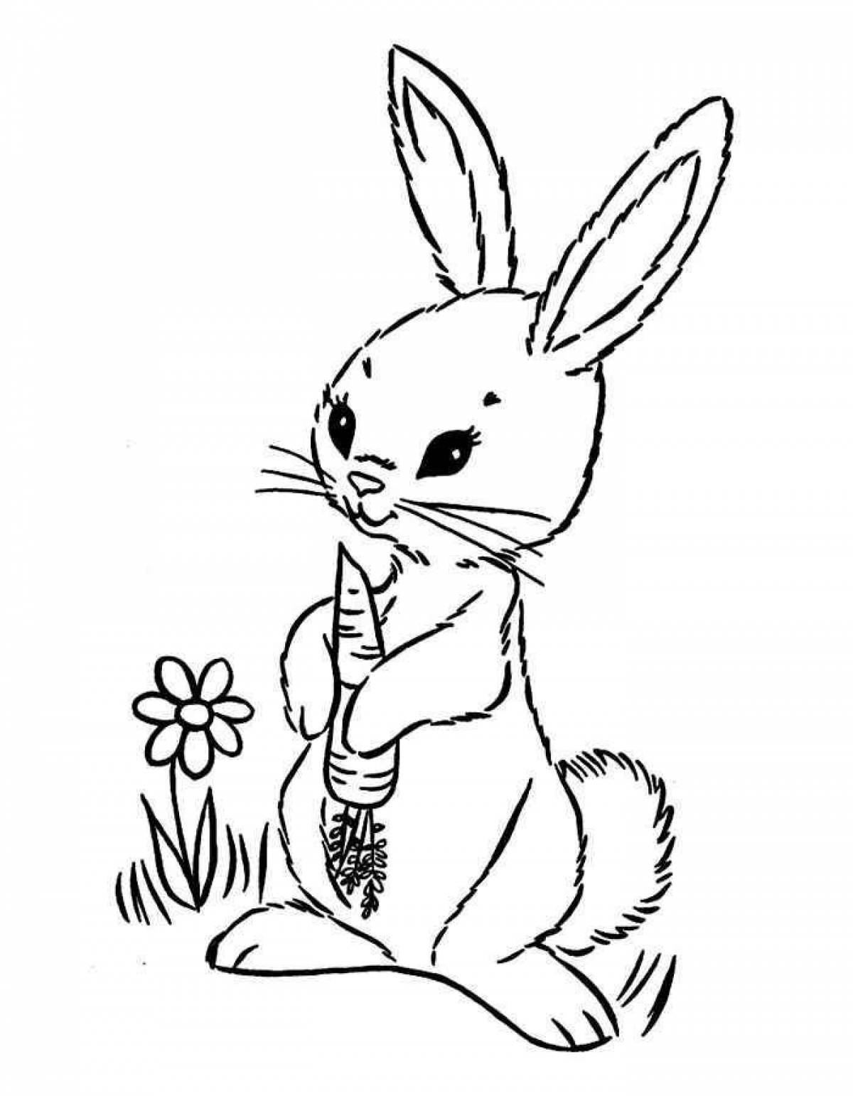 Дружелюбный кролик-раскраска с морковью