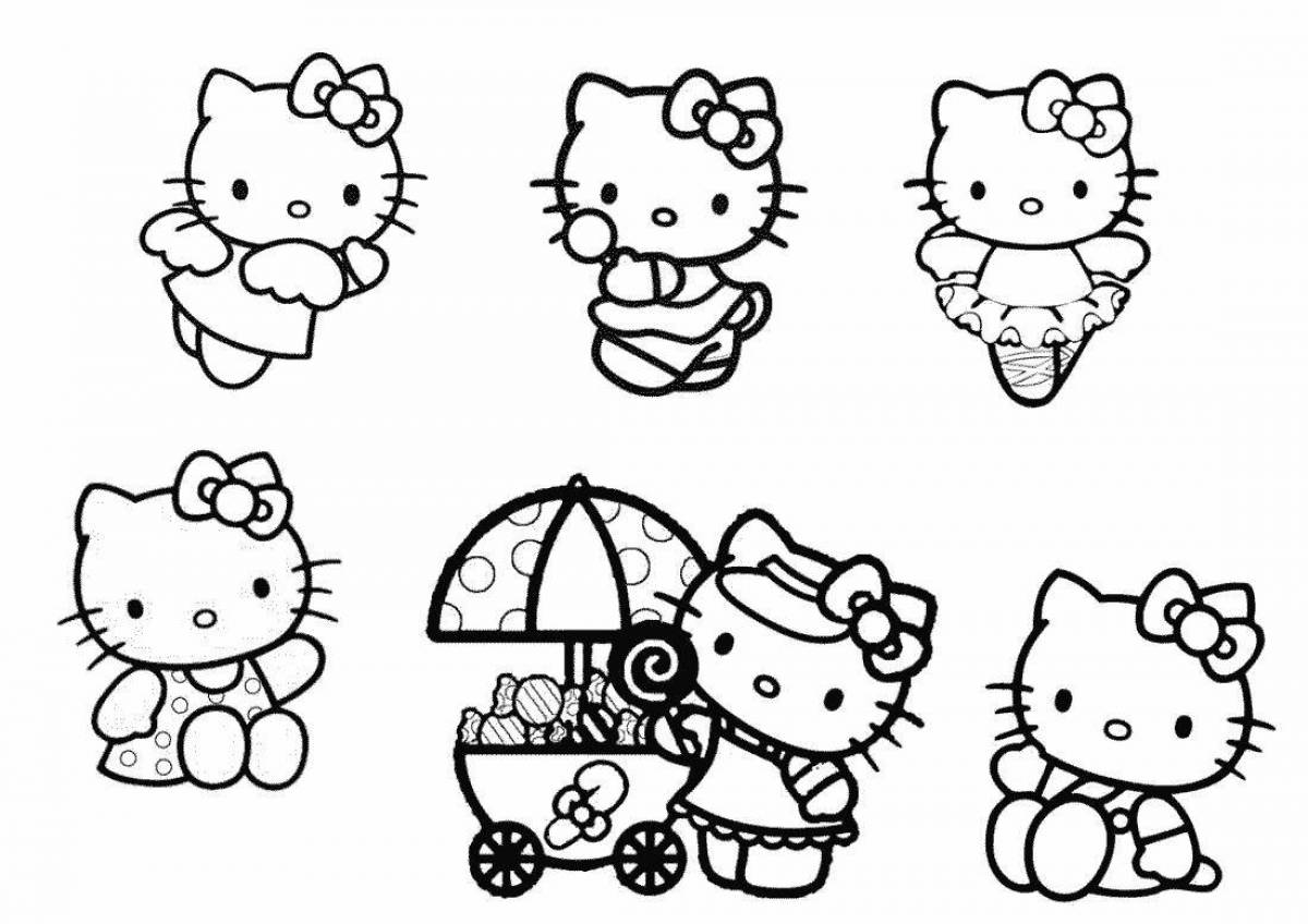 Playful hello kitty chickens coloring page