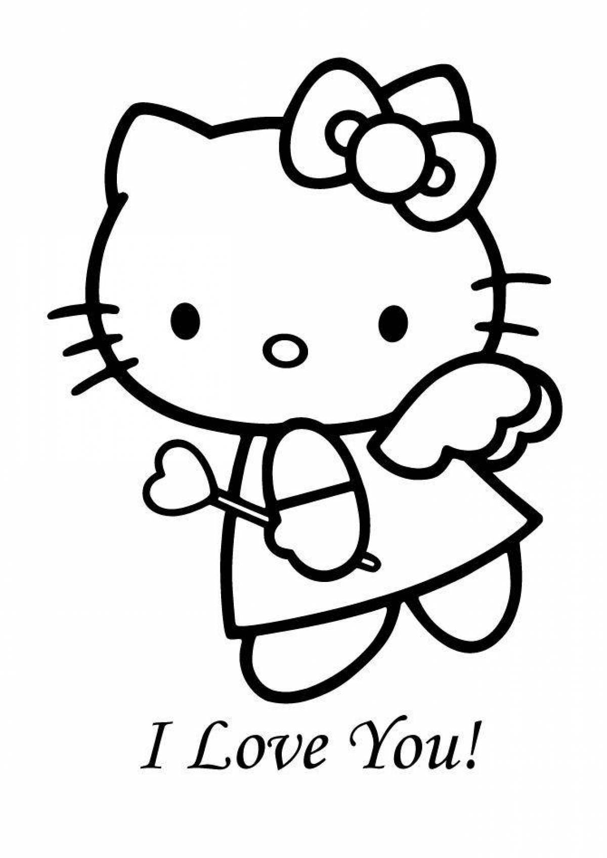 Colorful hello kitty chickens coloring page