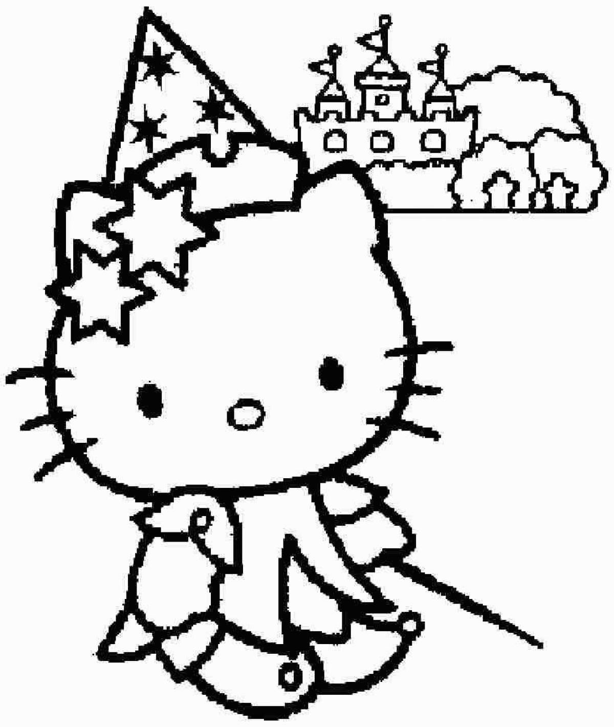 Animated hello kitty chickens coloring page