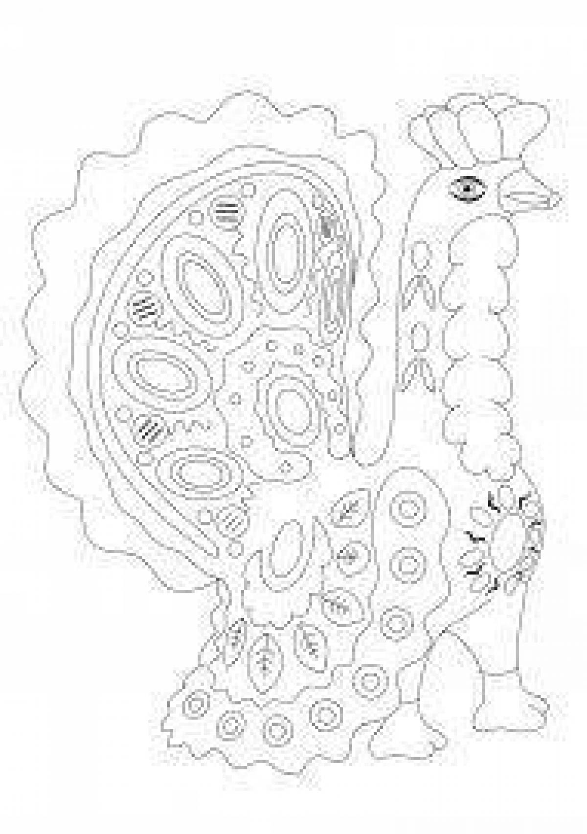 Coloring page funny Dymkovo toy turkey