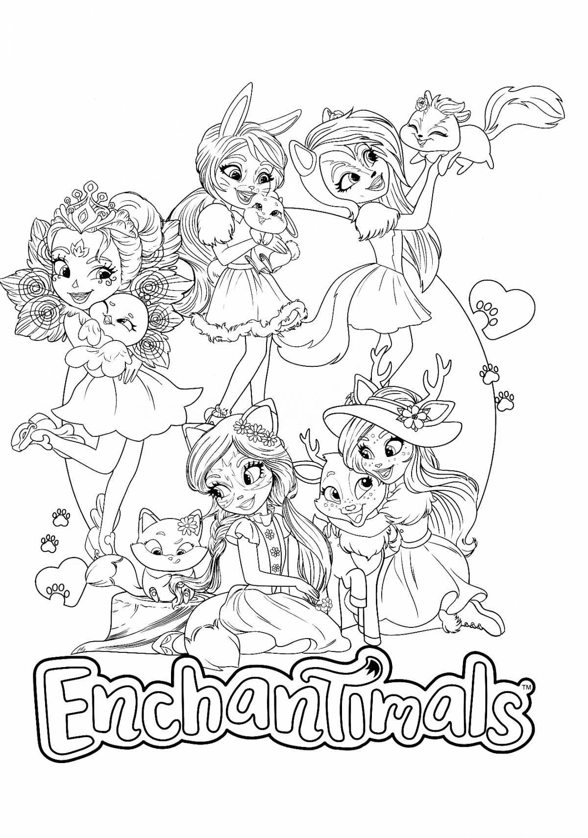 Enchantimals and pets playful coloring page