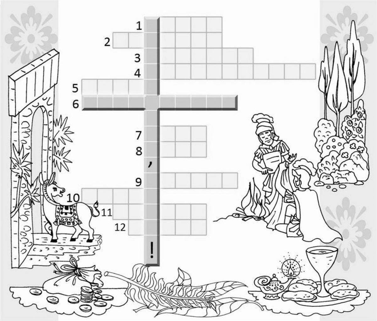 Detailed handmade ceramic tile crossword puzzle