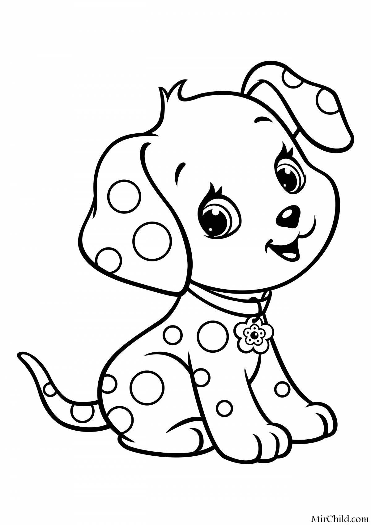 Радостная собачка-раскраска для детей 3-4 лет