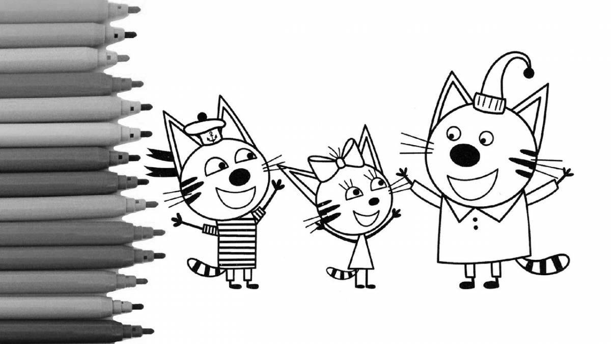 Cute three cats coloring book