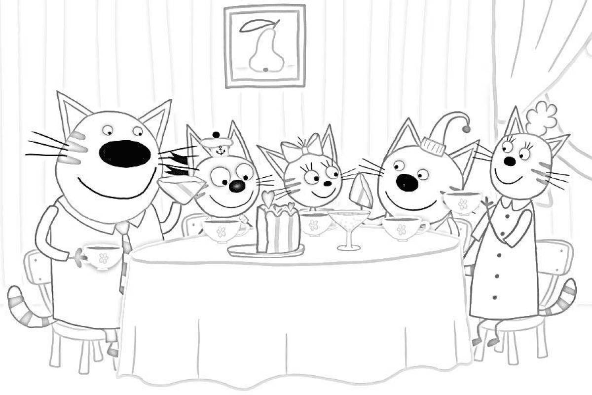 Coloring book sparkling three cats