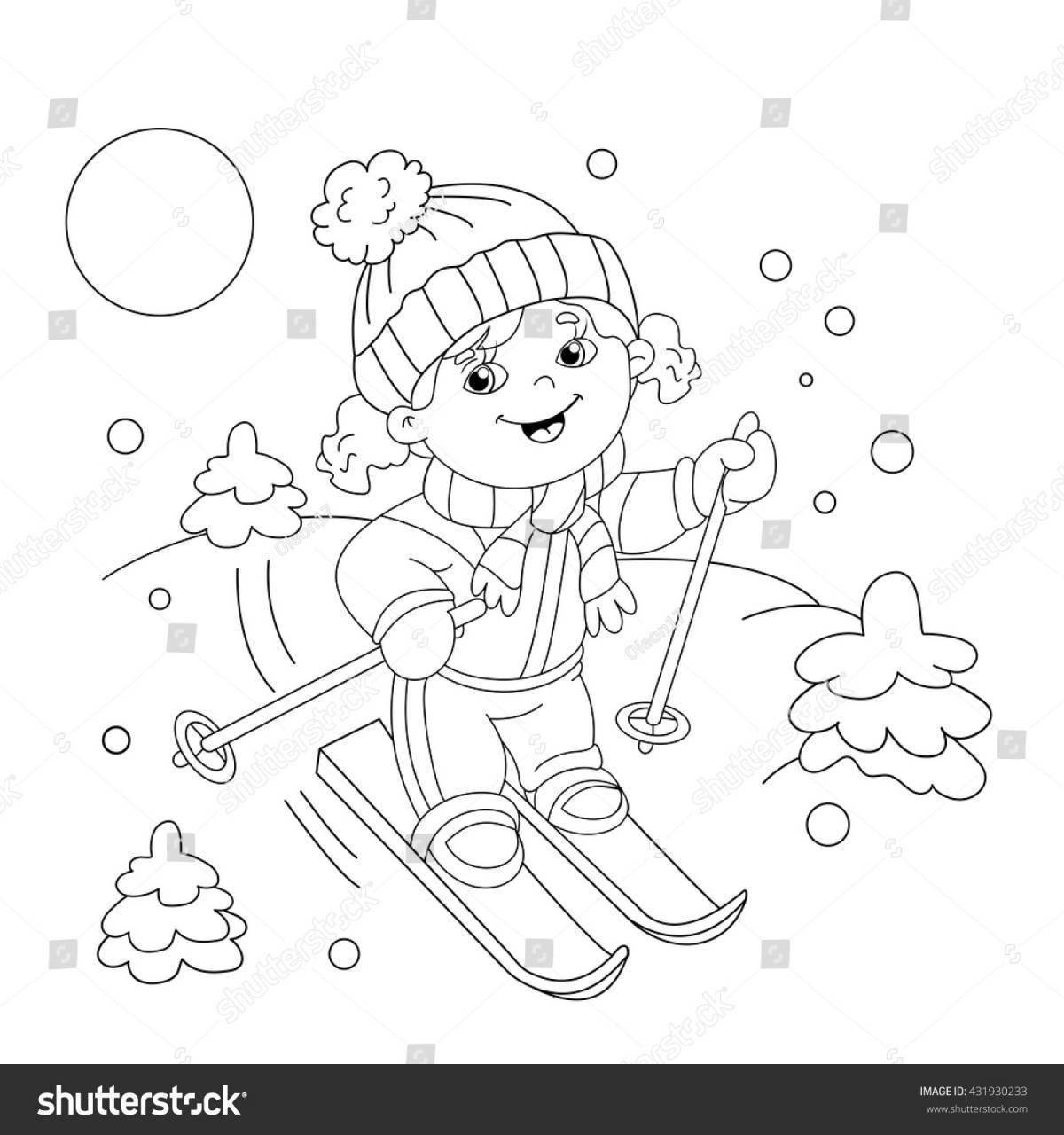 Luminous picture with winter sports for children in kindergarten