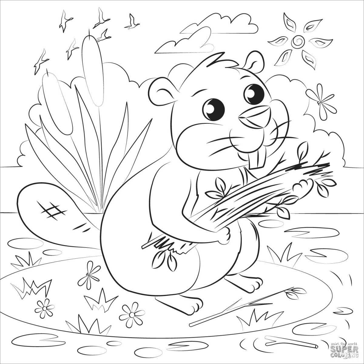 Smiling beaver coloring page