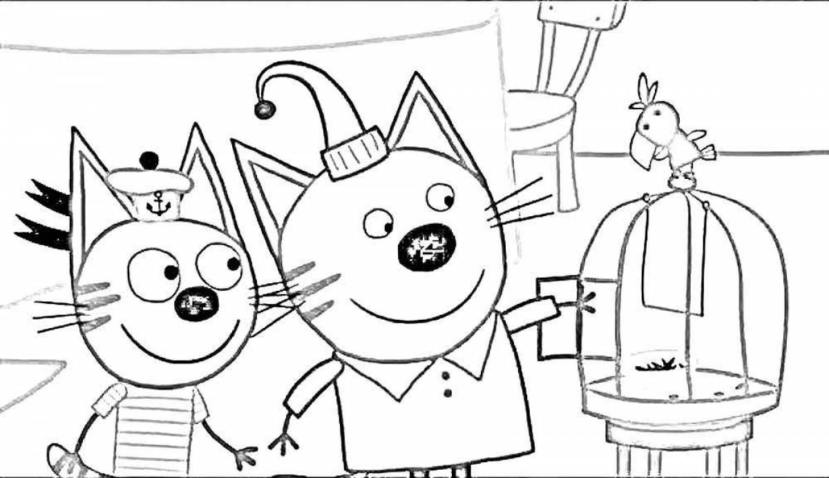 3 cats colorful coloring page