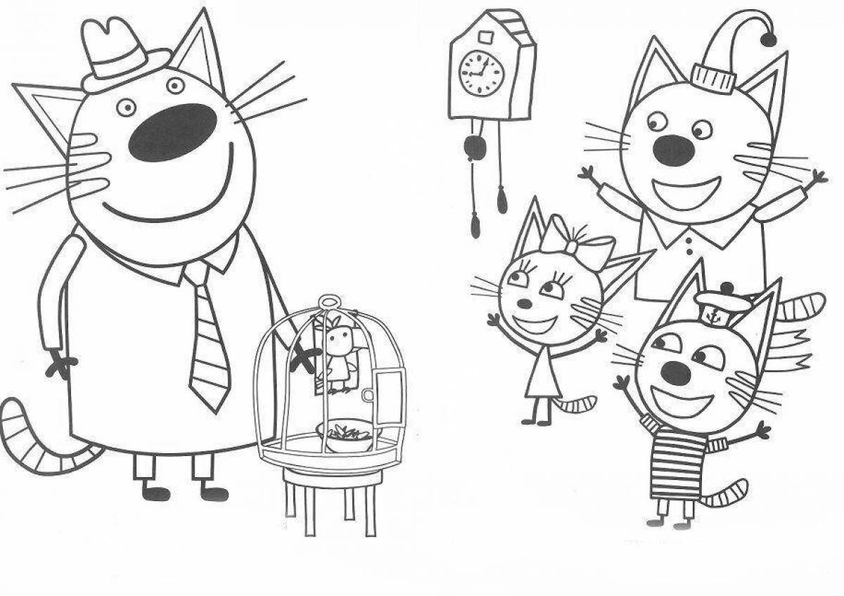 3 cats playful coloring page
