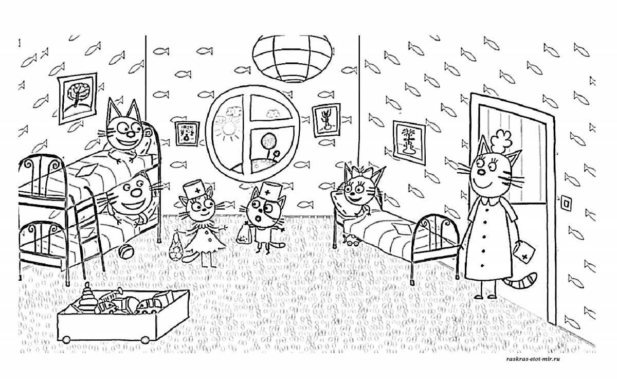 Coloring page charming 3 cats