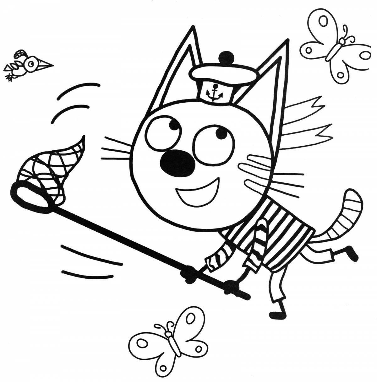3 cats colorful coloring page