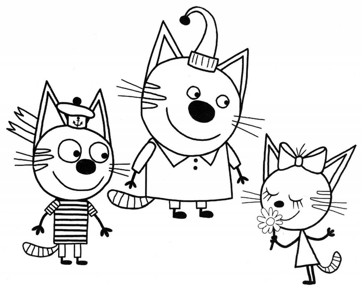Color-infused 3 cat coloring page