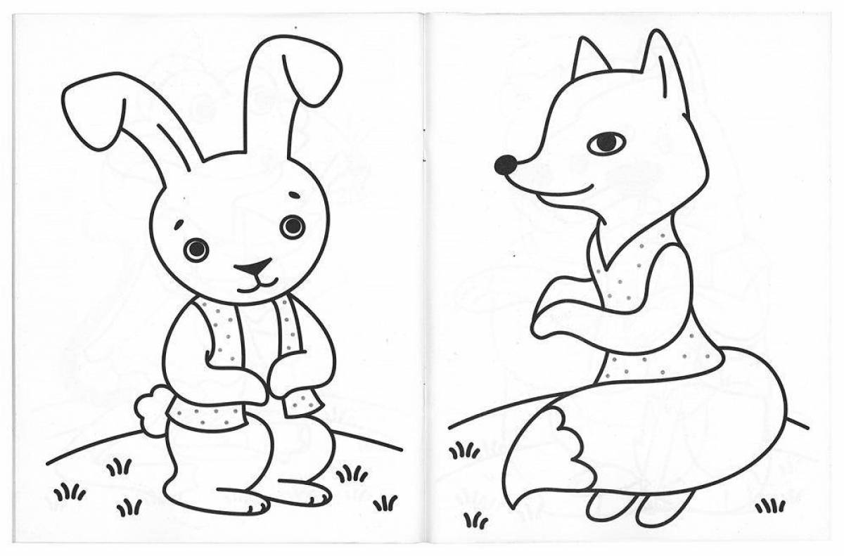 Bubble fox and bunny coloring page