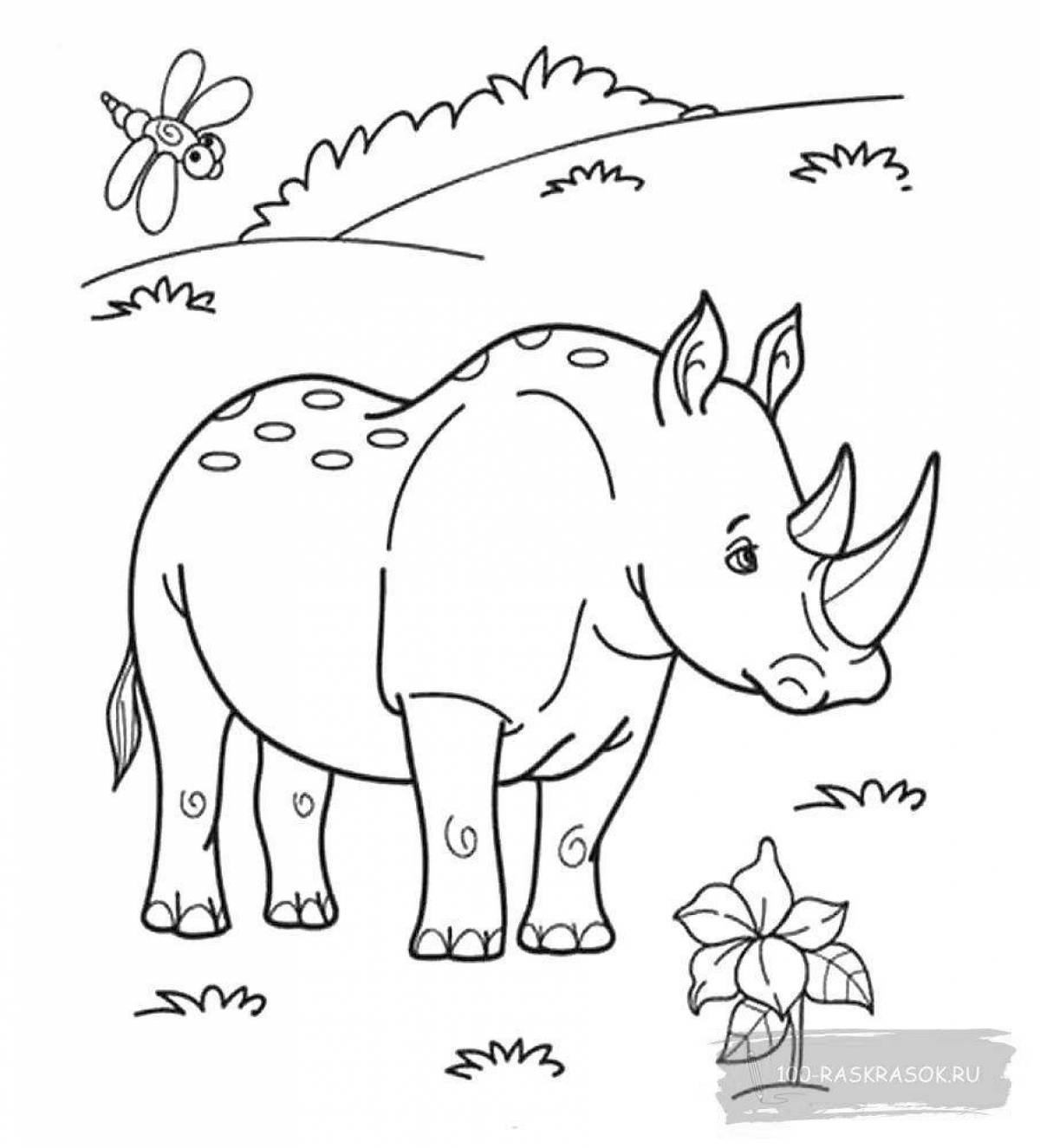 Coloring book happy rhinoceros for kids