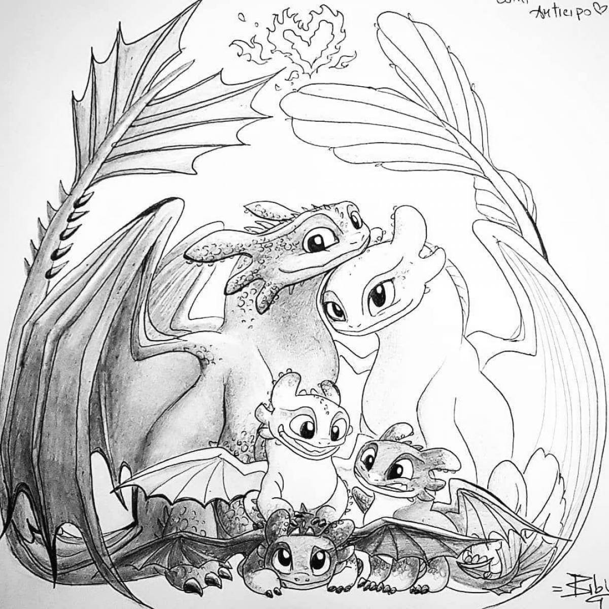 Coloring book beckoning toothless and light fury