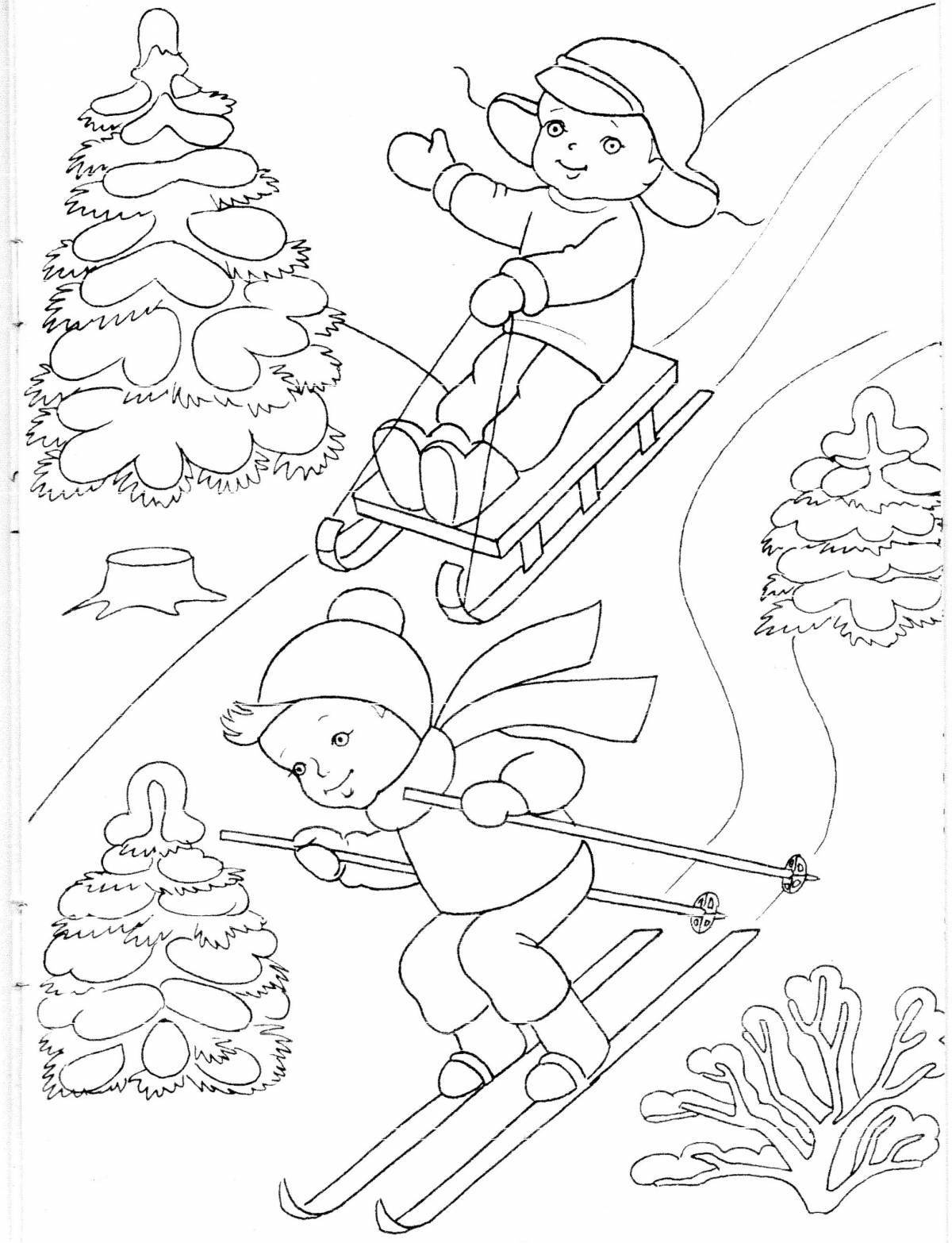 Colorful winter fun coloring book for kids