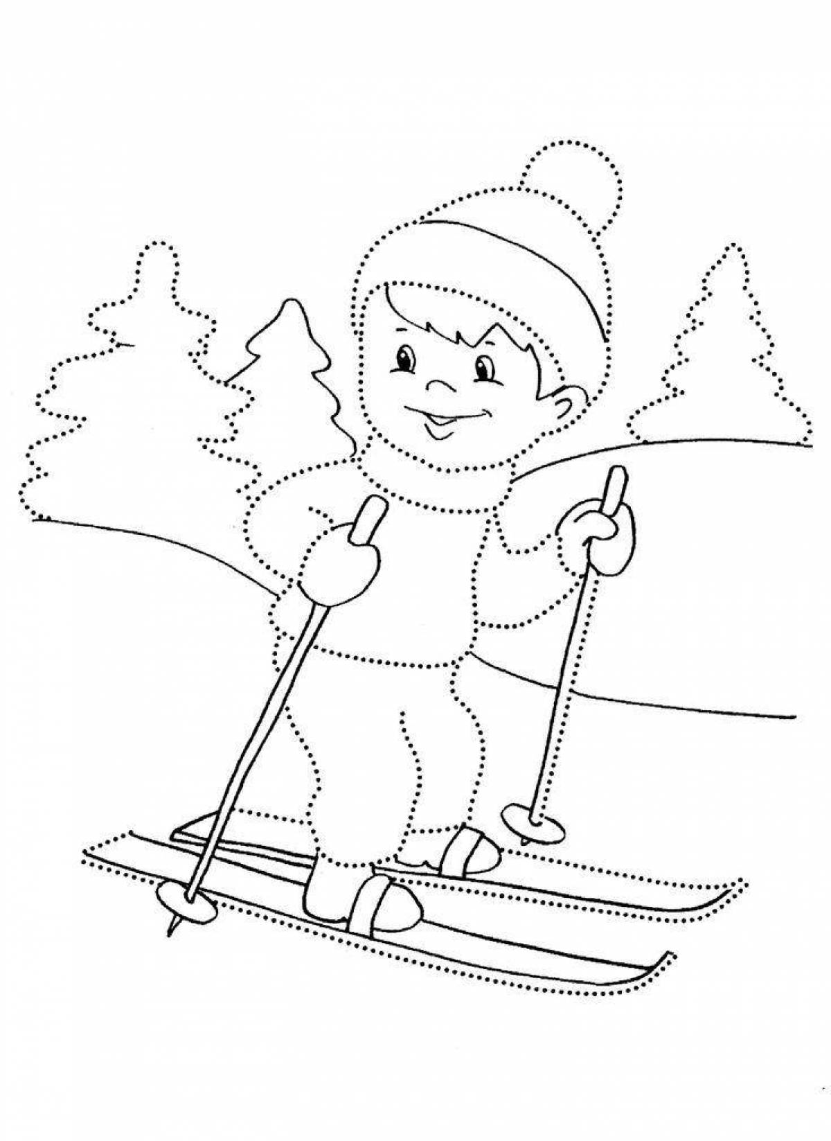 Блестящая зимняя веселая раскраска для детей