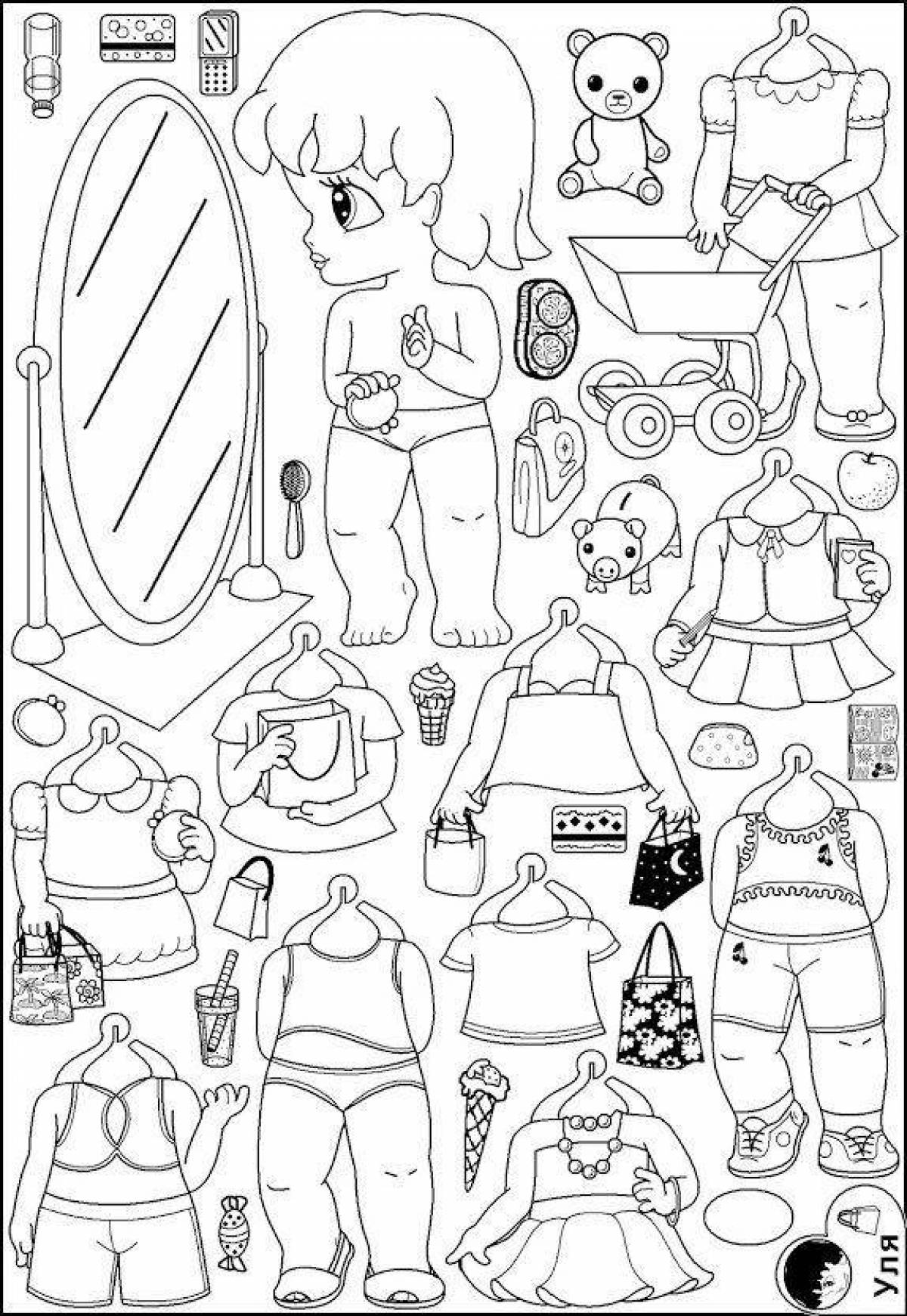 Pretty coloring page lol doll cut out clothes