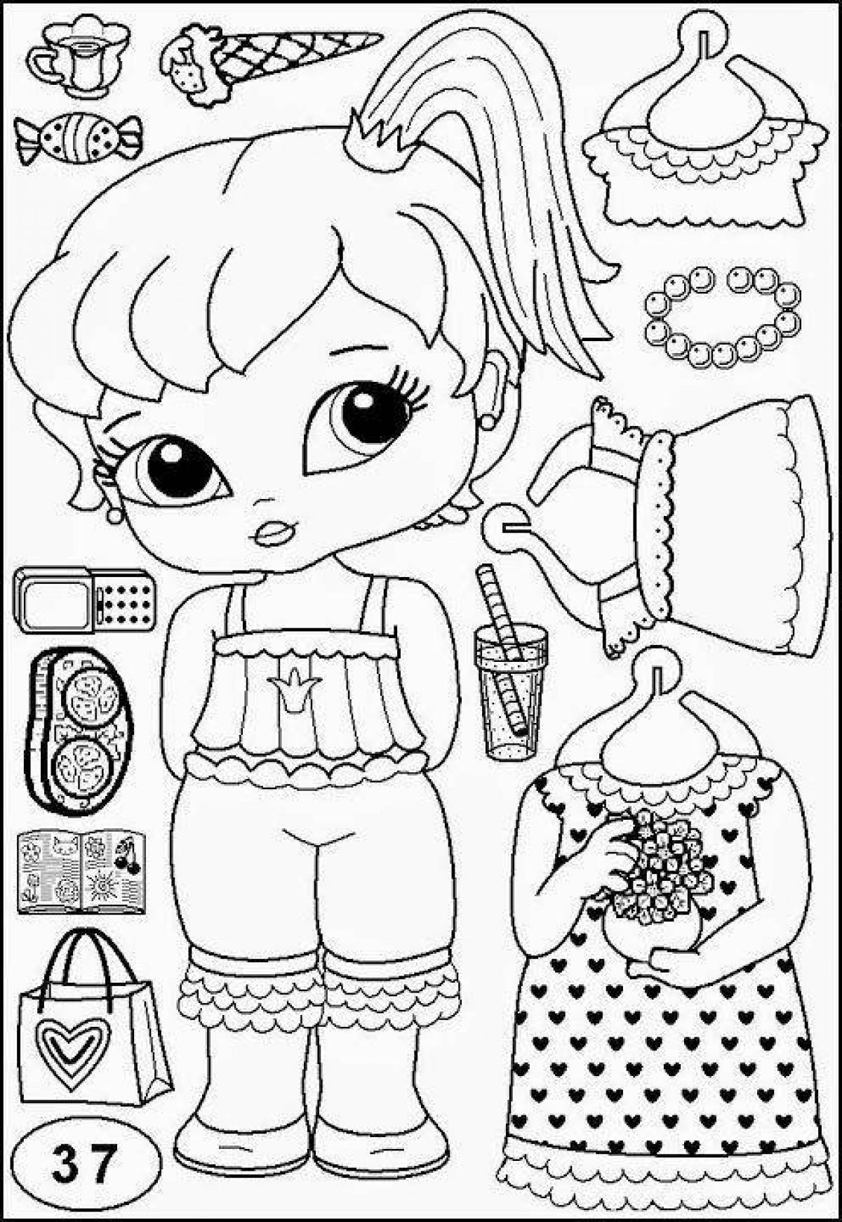 Яркая раскраска lol doll с вырезанной одеждой