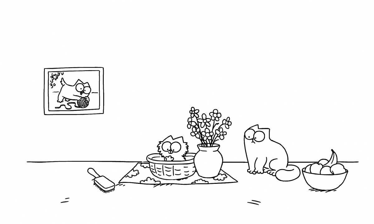 Colorful simon's cat coloring page