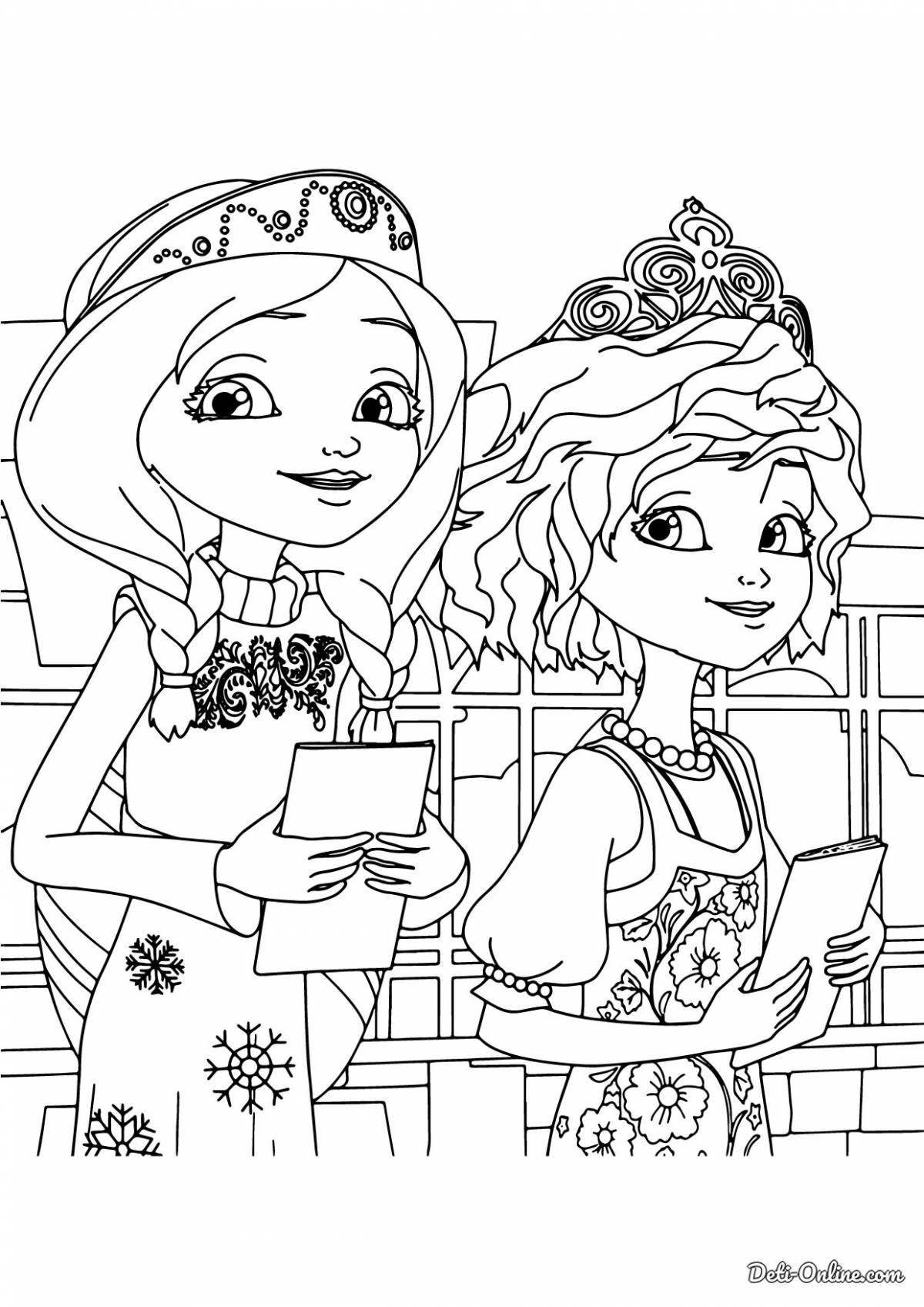 Joyful coloring princess cartoon