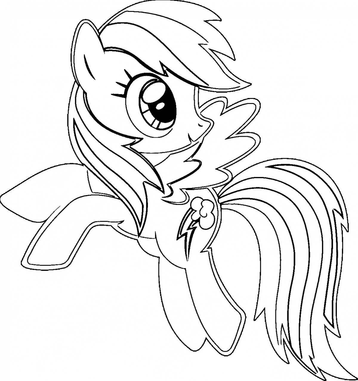 Coloring page bright rainbow pony
