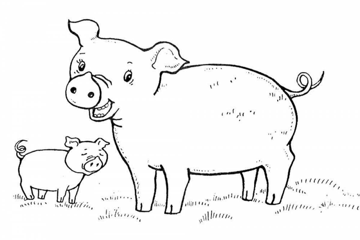 Smiling pig coloring book for kids