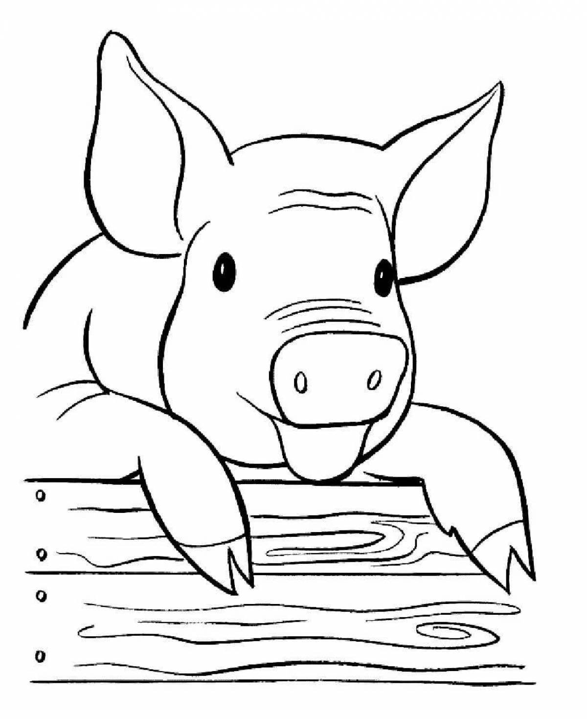 Развлекательная раскраска свинья для детей