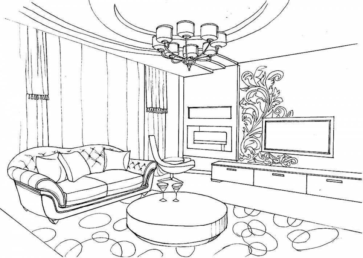Festive coloring room with furniture