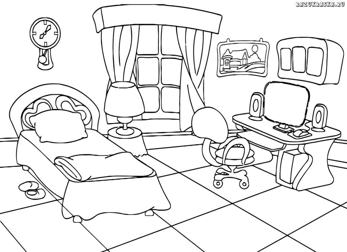 Funny coloring room with furniture