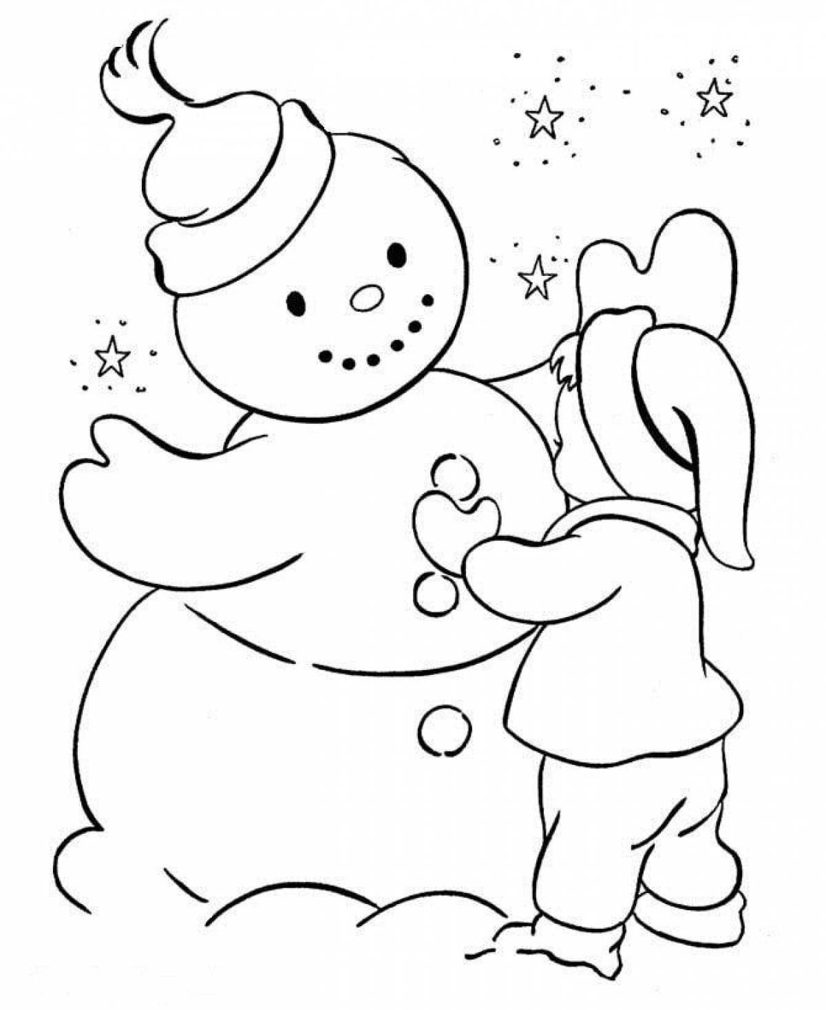 Color-tastic coloring page children make a snowman