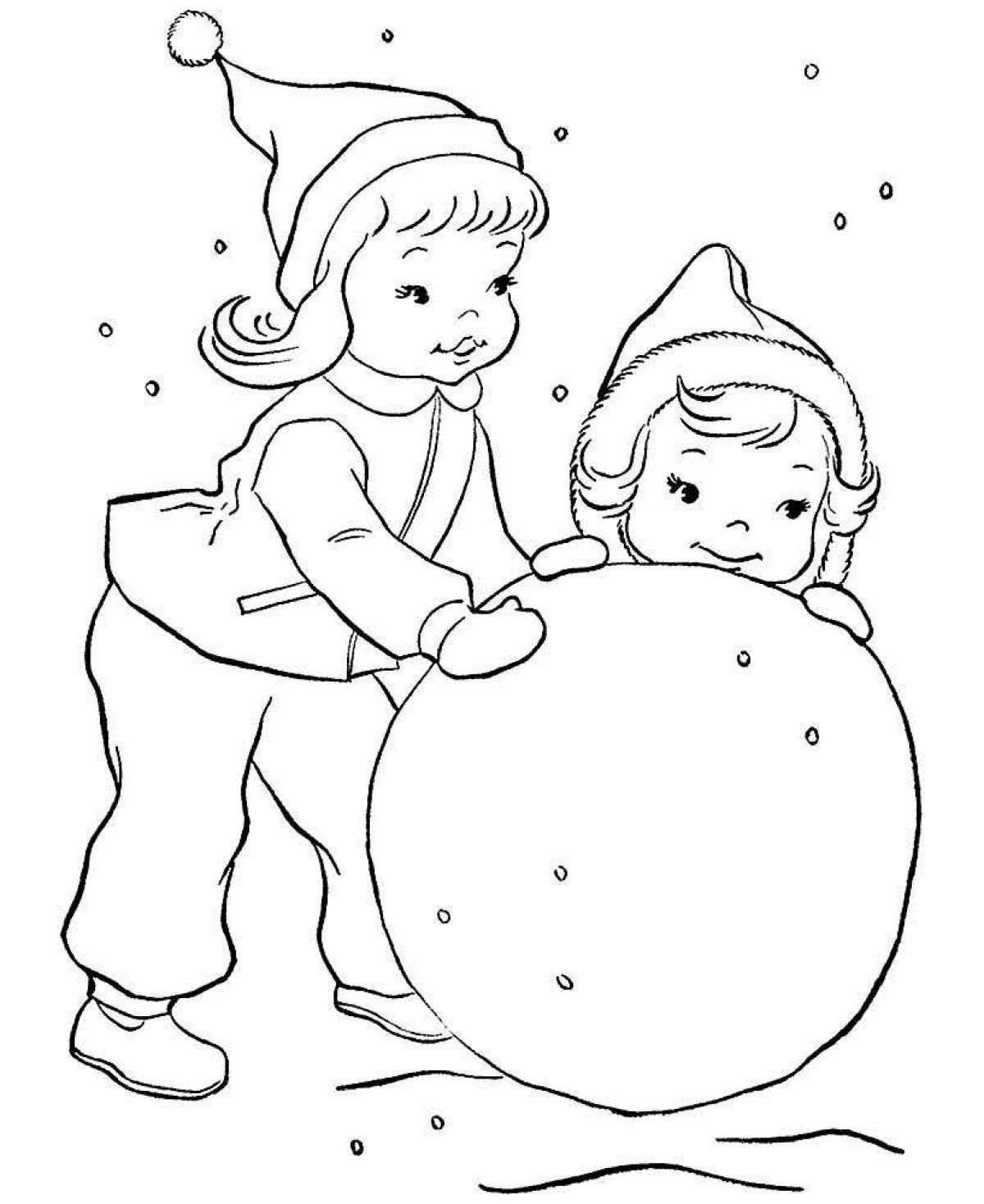 Раскраска Анна и Эльза лепят снеговика