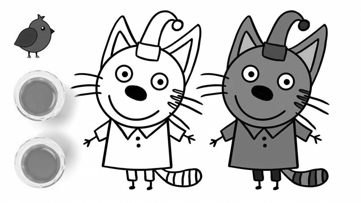 Coloring book cheerful compote of three cats