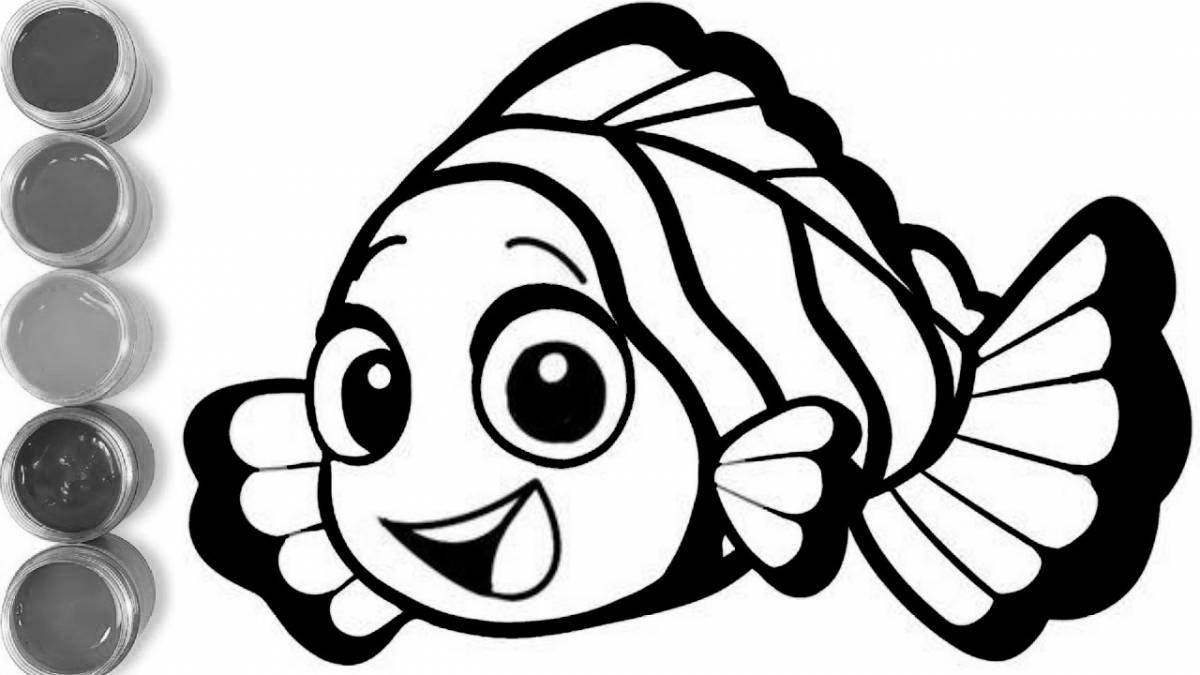 Веселая рыбка-раскраска для детей