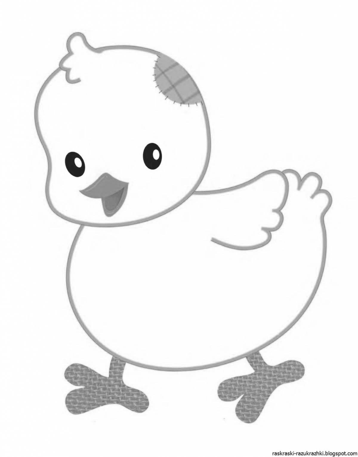 Chicken playful coloring page for 3-4 year olds