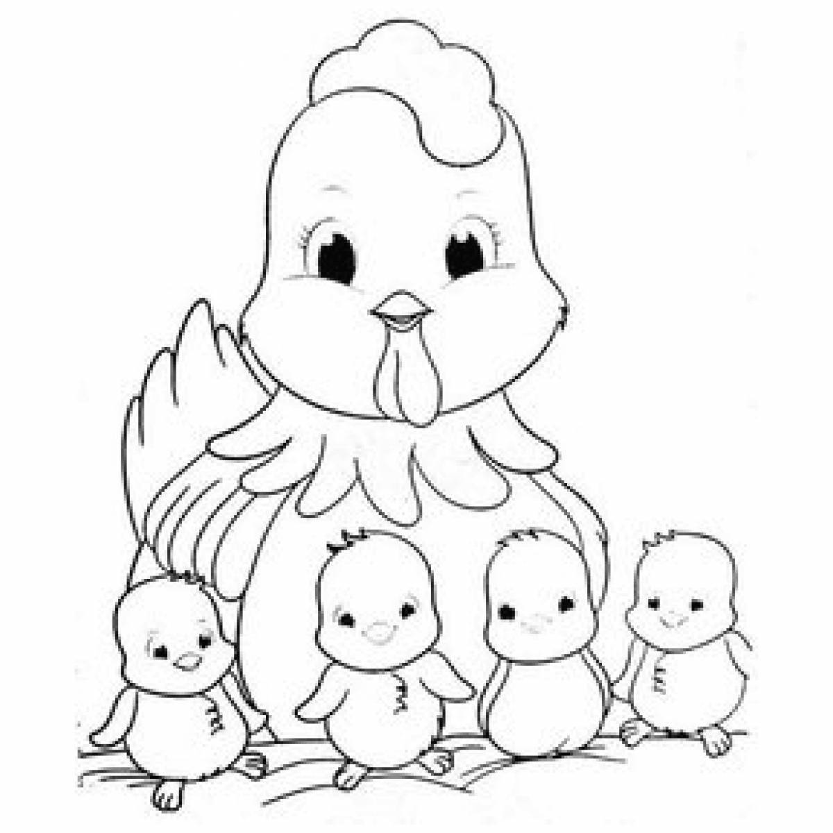 Раскраска «причудливый цыпленок» для детей 3-4 лет
