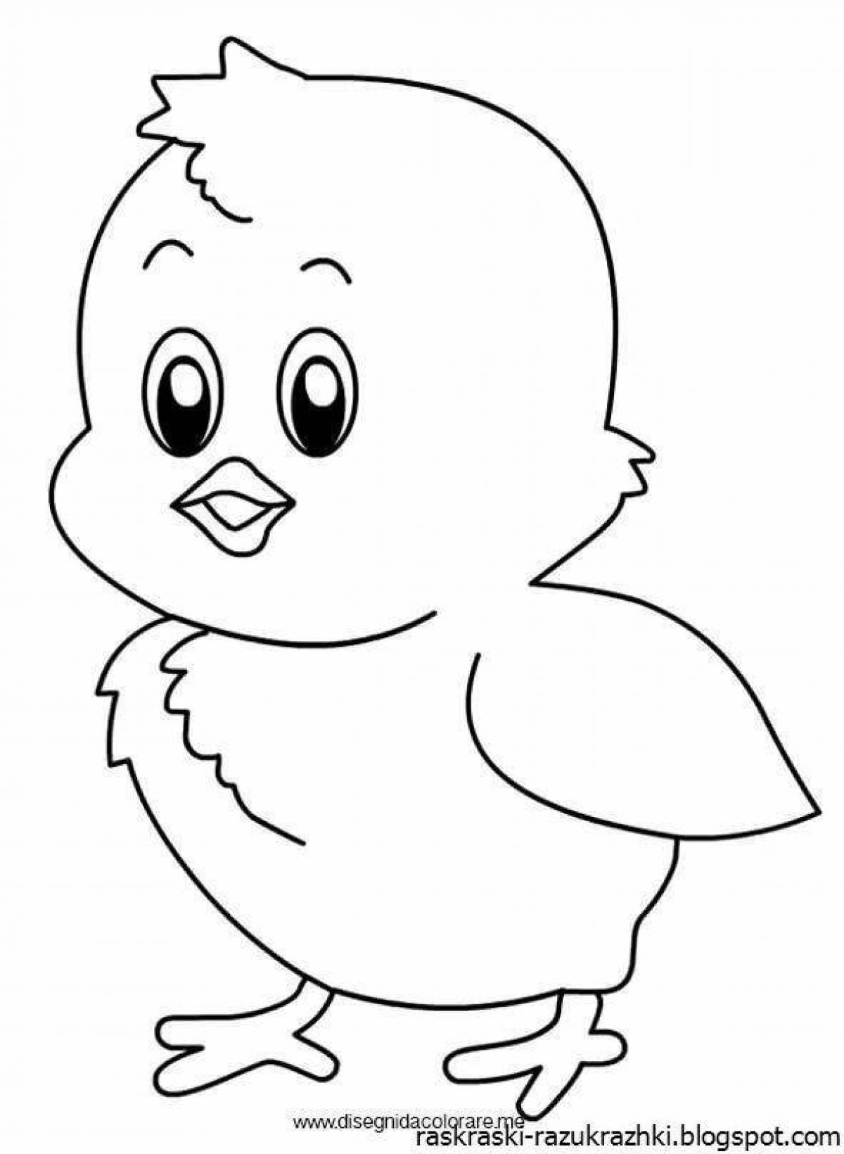 Animated chick coloring page for 3-4 year olds