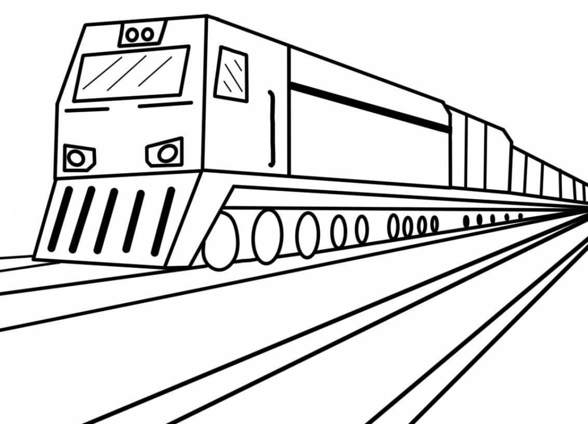 Playful train coloring page for 5-6 year olds