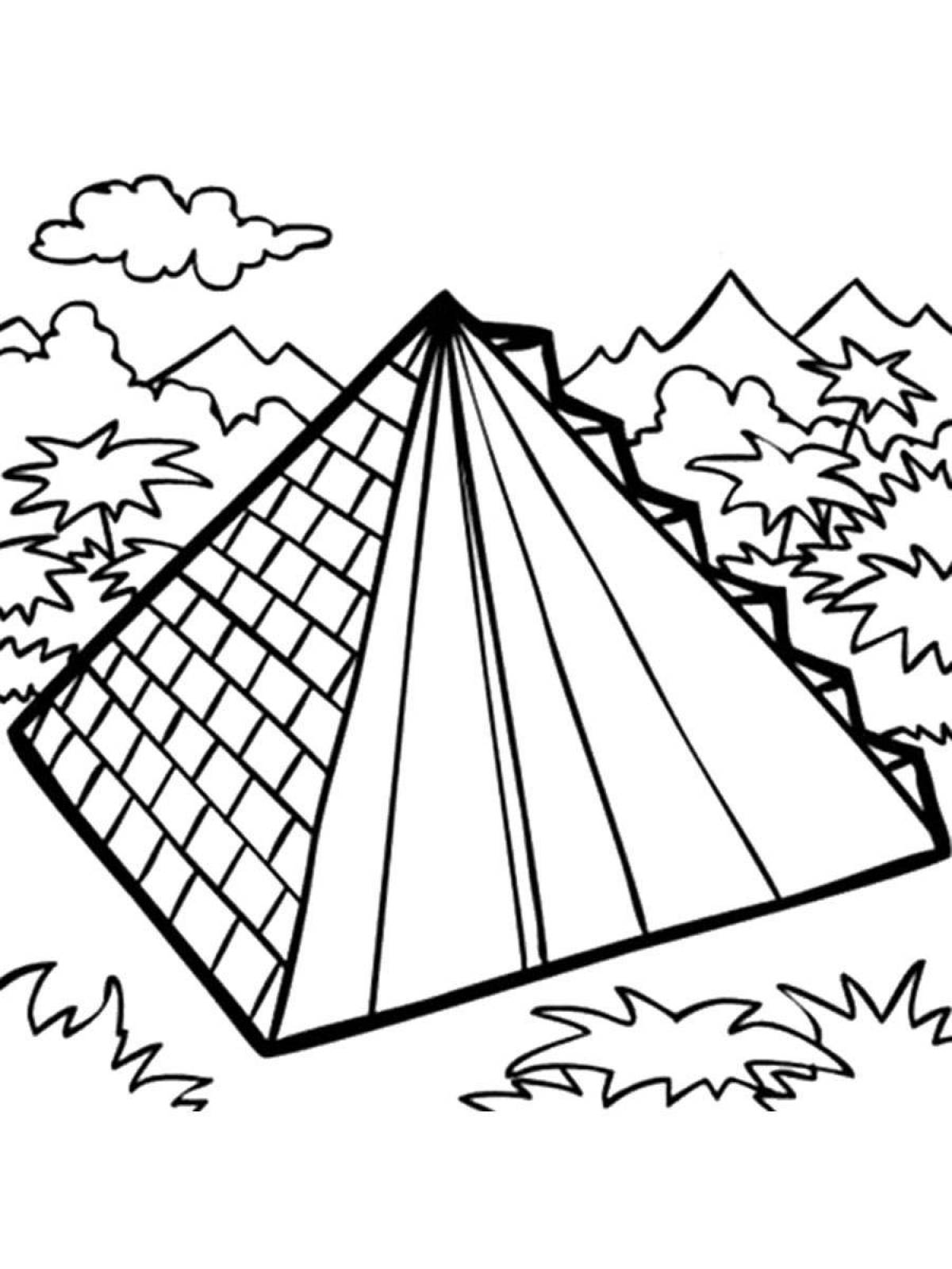 Ярко раскрашенная страница раскраски пирамиды