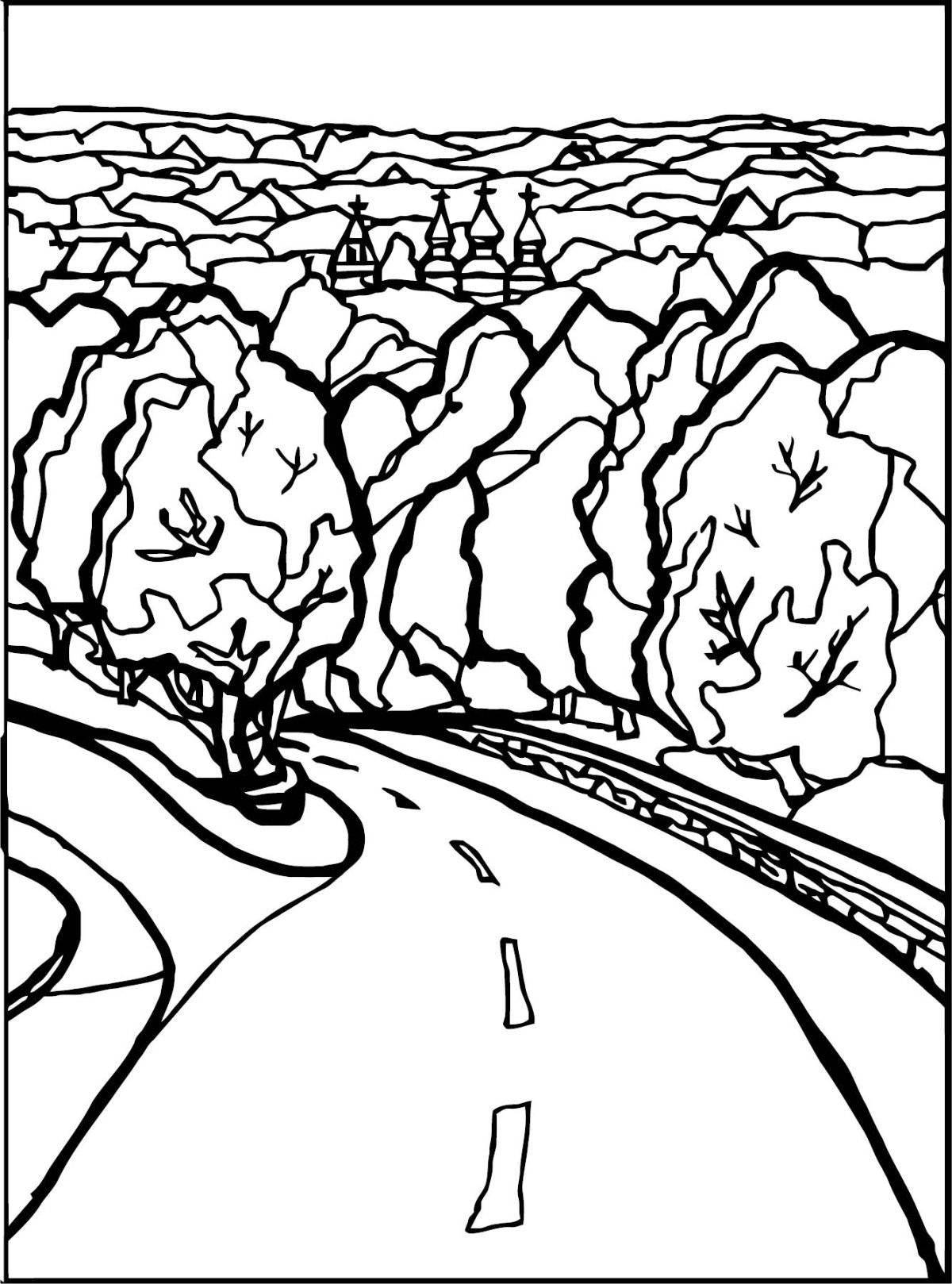 Green coloring page road