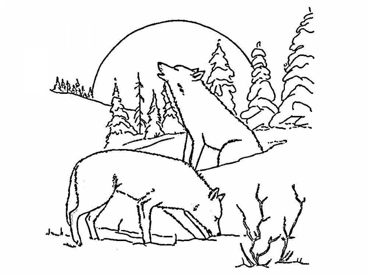 Раскраска волк в лесу