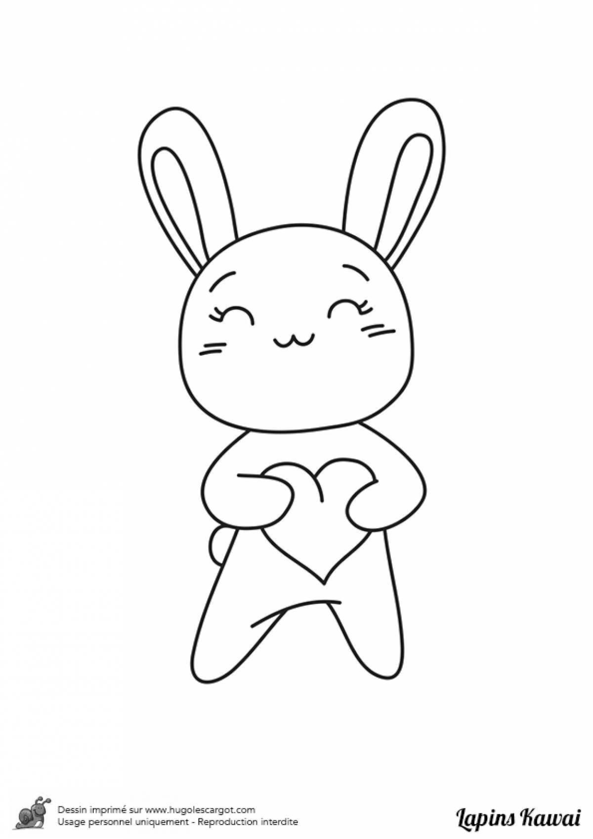 Coloring book fluffy cute rabbit