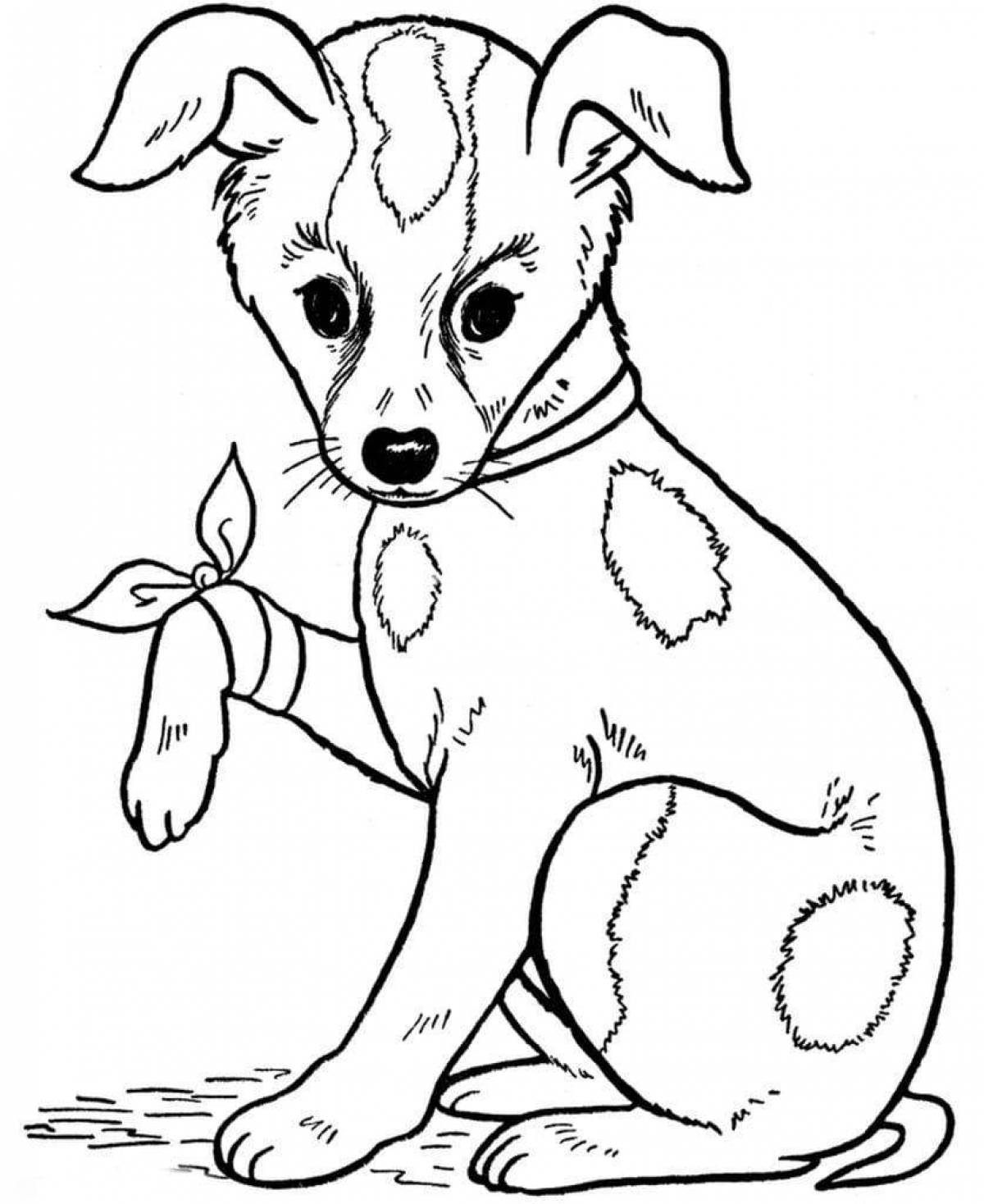 Любознательная раскраска страница с изображением собаки