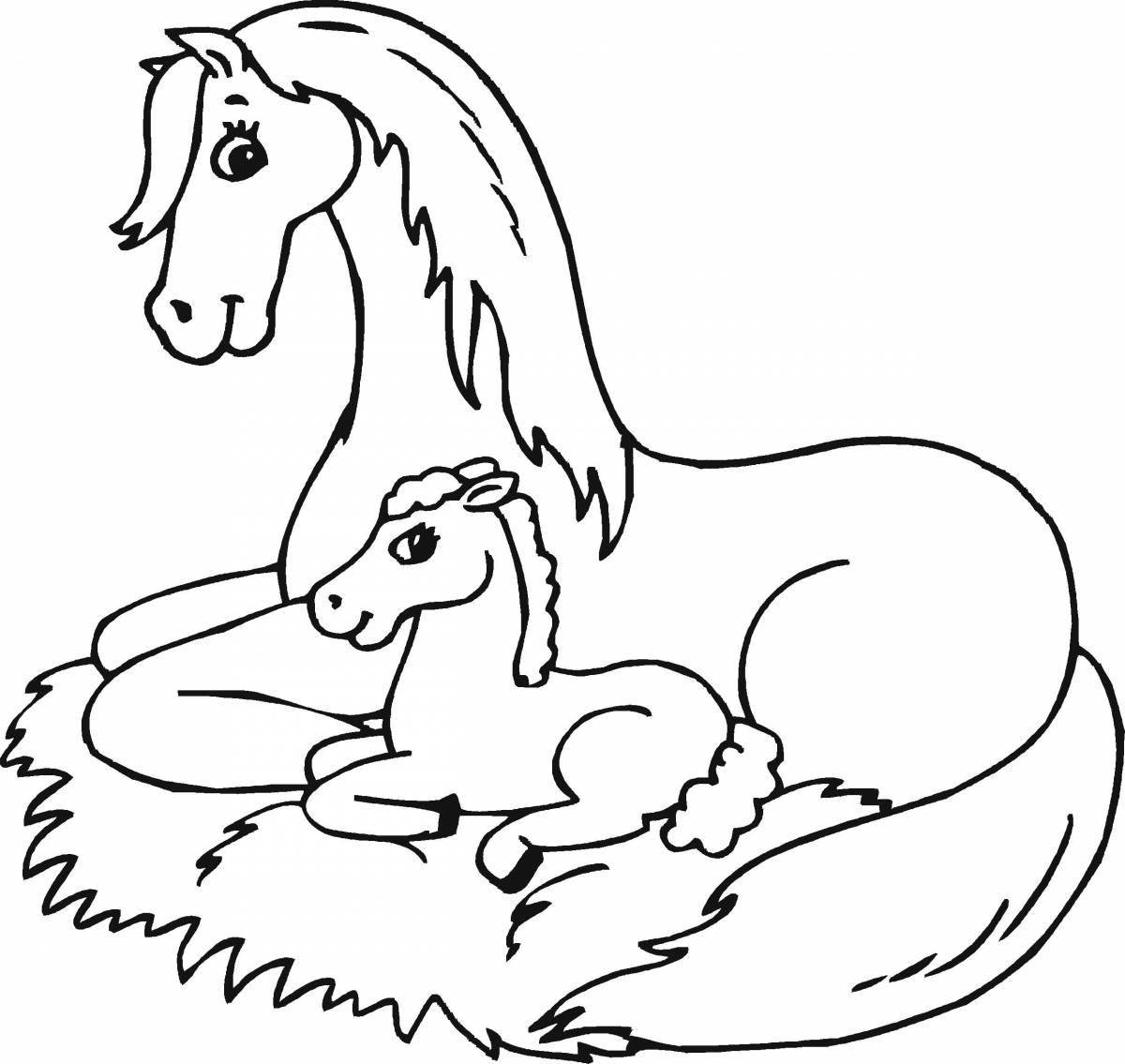 Красочная раскраска лошадь для детей
