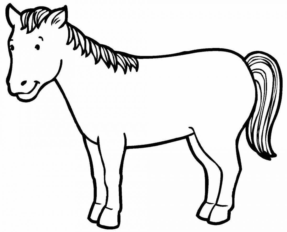 Жирная раскраска лошадь для детей